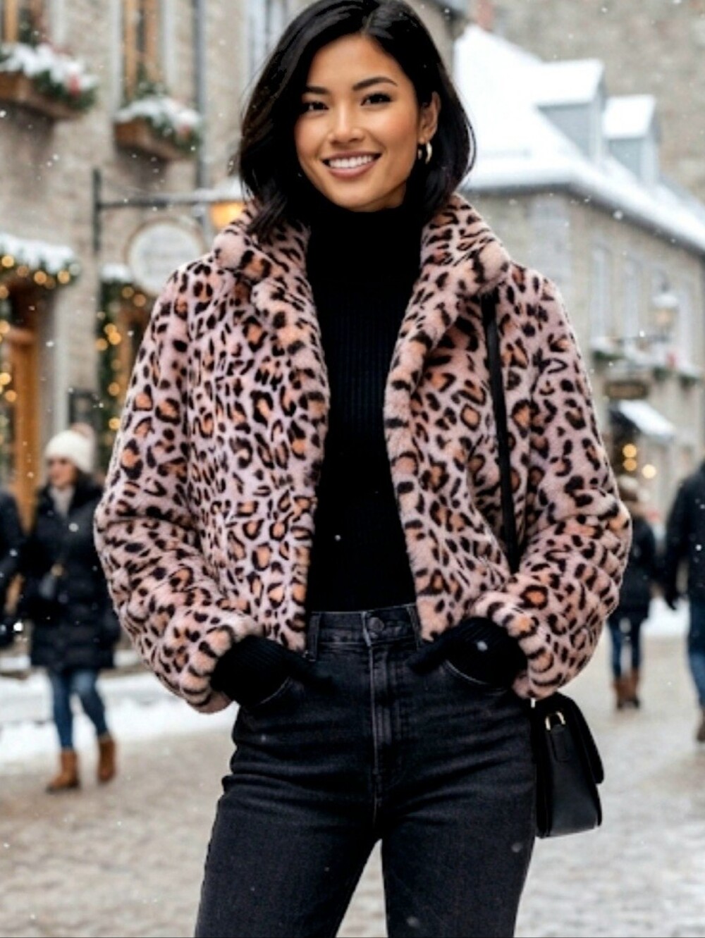 Le Lis Pink Leopard Print Faux Fur Jacket Size Large NWT